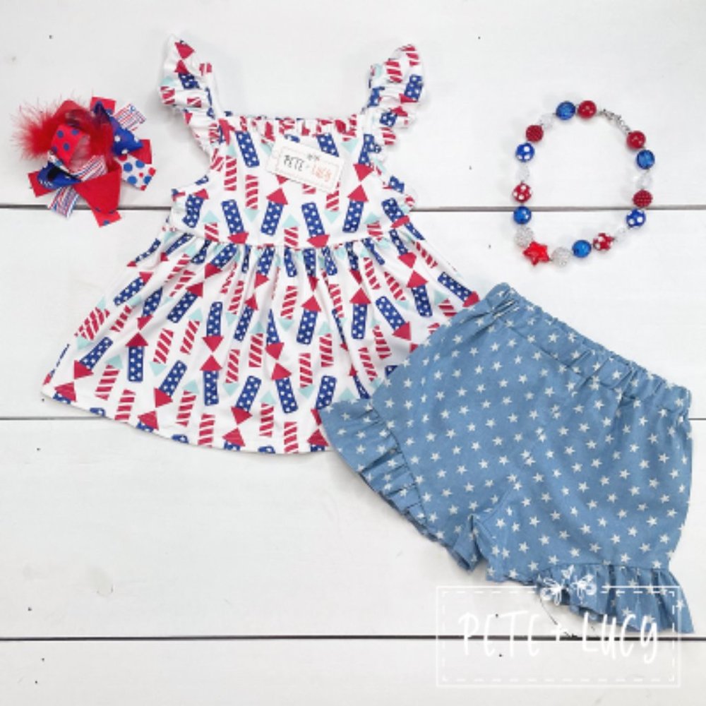 Pete + Lucy 4th of July Firecracker Short Set Chambray